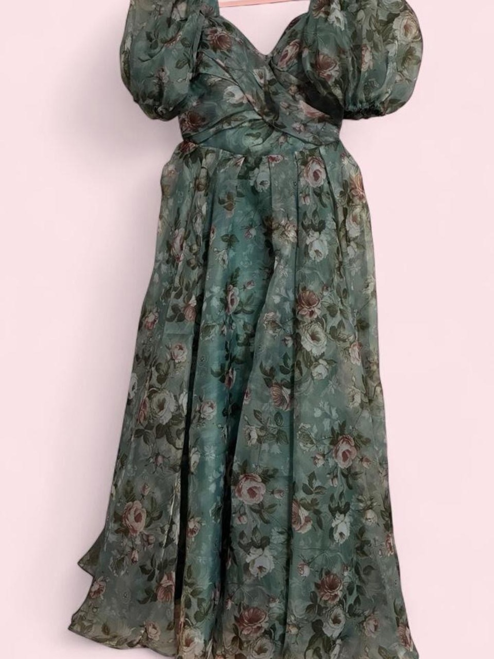 JessaKae Green Floral Puff-Sleeve Maxi Dress